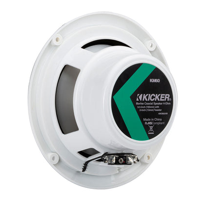 KICKER KM60 6.5" Marine Coaxial Speakers w/1/2" Tweeters - 4-Ohm, White w/Blue LED [49KM604WL]