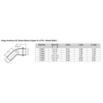 Viega ProPress 1" - 45 Copper Elbow - Street/Press Connection - Smart Connect Technology [77058]