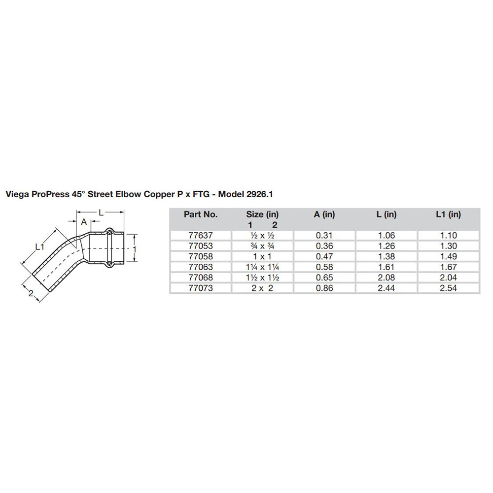 Viega ProPress 2" 45 Copper Elbow - Street/Press Connection - Smart Connect Technology [77073]