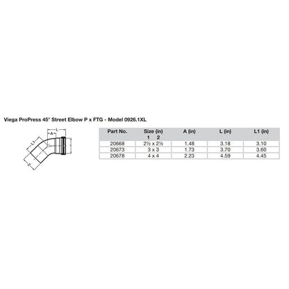 Viega ProPress - 2-1/2" - 45 Copper Elbow - Street/Press Connection - Smart Connect Technology [20668]