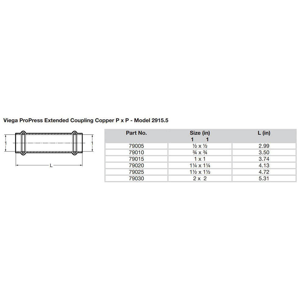 Viega ProPress 1-1/2" Extended Coupling w/o Stop - Double Press Connection - Smart Connect Technology [79025]