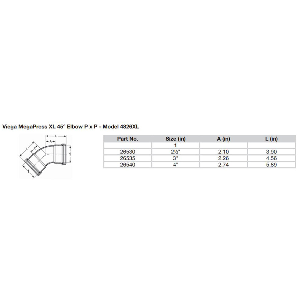 Viega MegaPress 4" 45 Carbon Steel Elbow w/FKM - Double Press Connection - Smart Connect Technology [26540]